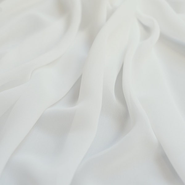 Classic Ivory Plain Coloured Polyester Sheer Chiffon Dress Fabric - Sold by the metre