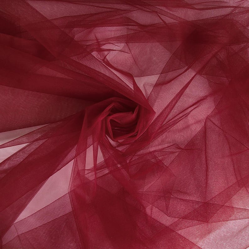 Berry Burgundy Fine Tulle fabric 300cm wide - Per metre - net suitable for underskirt, veil, pleating & ruching Manufactured in the UK image 3