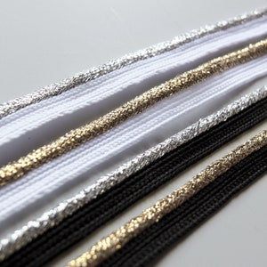 4mm diameter flanged insert piping cord - Silver & Gold Metallic lurex - 10mm wide trim for edging