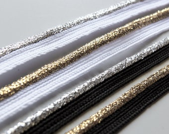 4mm diameter flanged insert piping cord - Silver & Gold Metallic lurex - 10mm wide trim for edging