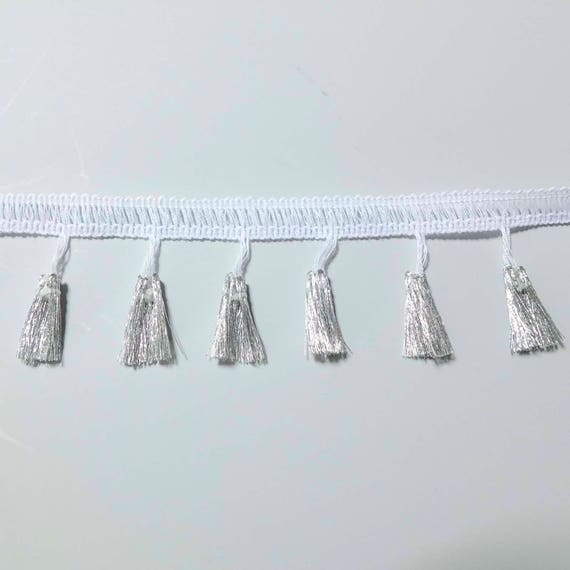 35mm wide Sold per m Gold or silver metallic lurex shiny Tassel fringe trim