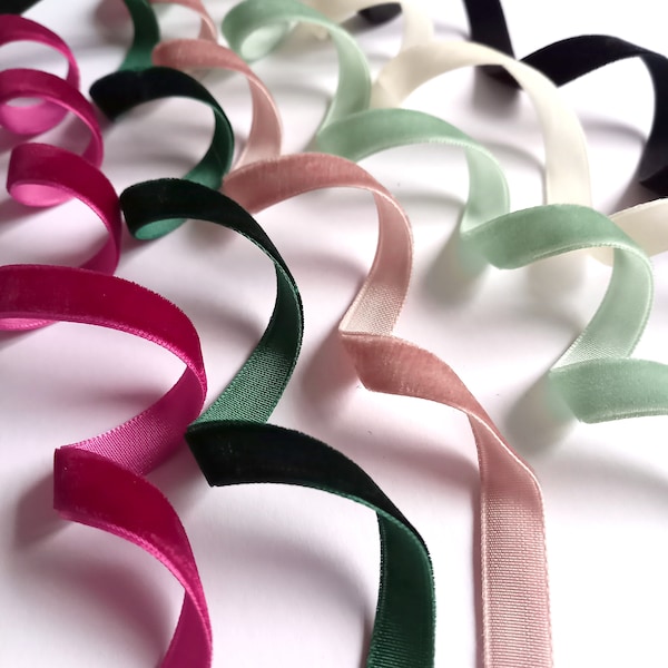 10mm wide velvet ribbon - 6 colours Black, Ivory, Sage, Wine, Bottle Green, Dusky Pink