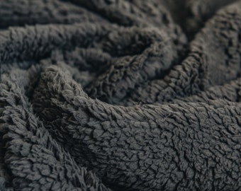 Dark Grey Coloured Luxury Sherpa Fleece Fabric - Soft, Cuddly Texture - 150cm wide