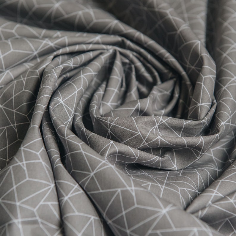 Grey & White Geometric Origami Print on 100% Cotton Woven | Etsy