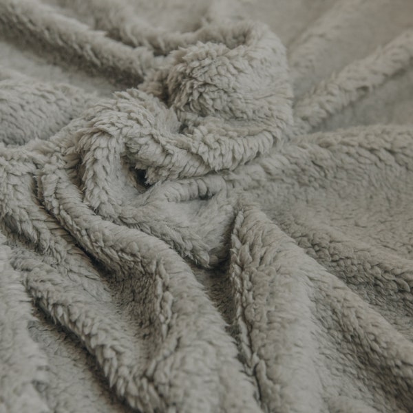Light Grey Coloured Luxury Sherpa Fleece Fabric - Soft, Cuddly Texture - 150cm wide