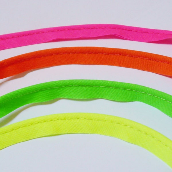 2mm flanged insertion piping on a 9mm band, Neon colours, yellow, green, pink, orange - sold by the metre (THE WALL)