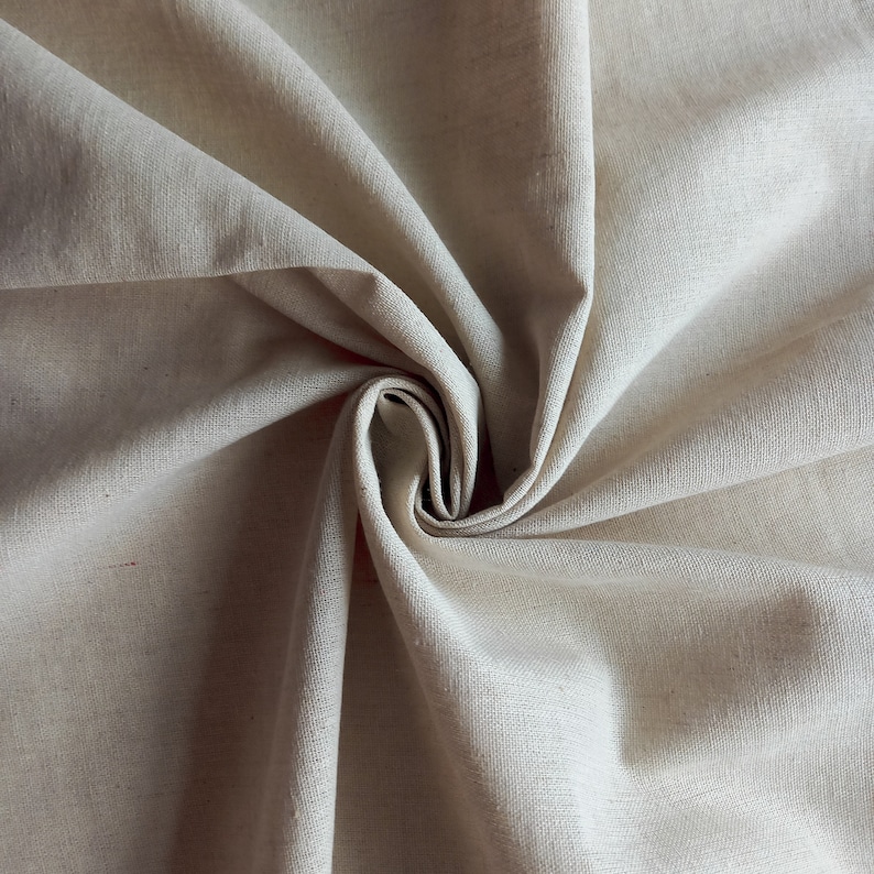 Plain Natural Woven Cotton Linen Mix Light Canvas Fabric, Beige Taupe Stone image 2