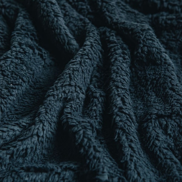 Navy Blue Coloured Luxury Sherpa Fleece Fabric - Soft, Cuddly Texture - 150cm wide