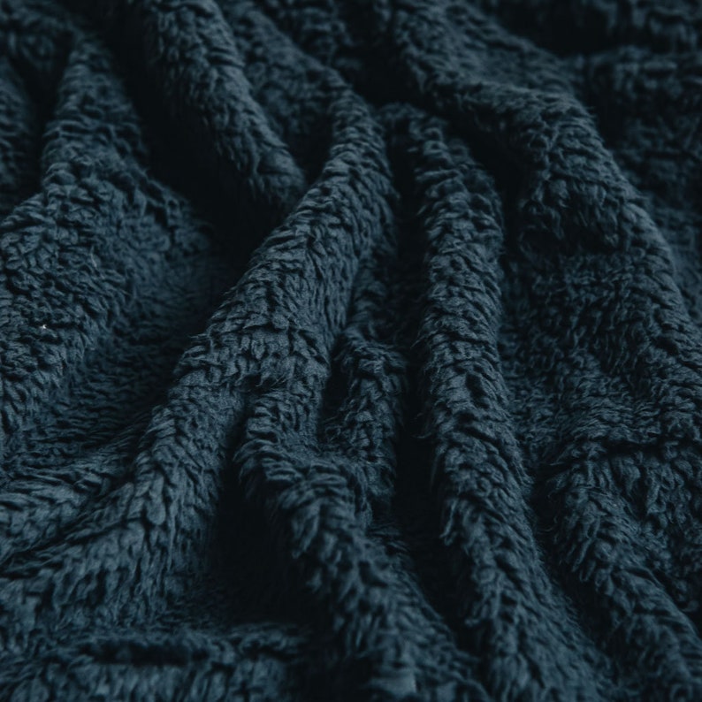 Navy Blue Coloured Luxury Sherpa Fleece Fabric Soft, Cuddly Texture 150cm wide image 1