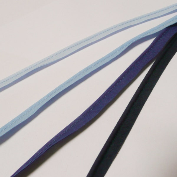 2mm flanged insertion piping on a 9mm band, shades of blue, navy, pastel, light, cornflower - sold by the metre (THE WALL)