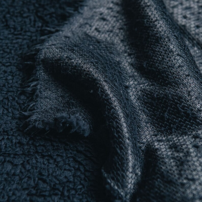 Navy Blue Coloured Luxury Sherpa Fleece Fabric Soft, Cuddly Texture 150cm wide image 3