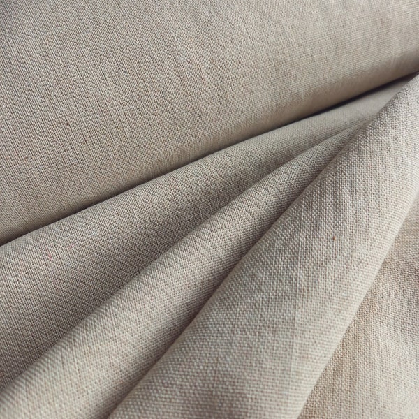 Plain Natural Woven Cotton Linen Mix Light Canvas Fabric, Beige Taupe Stone