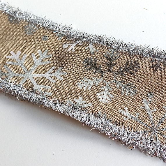 Wired Snowflake Tinsel Ribbon: 63mm Wired Snowflake Tinsel Ribbon: 63mm