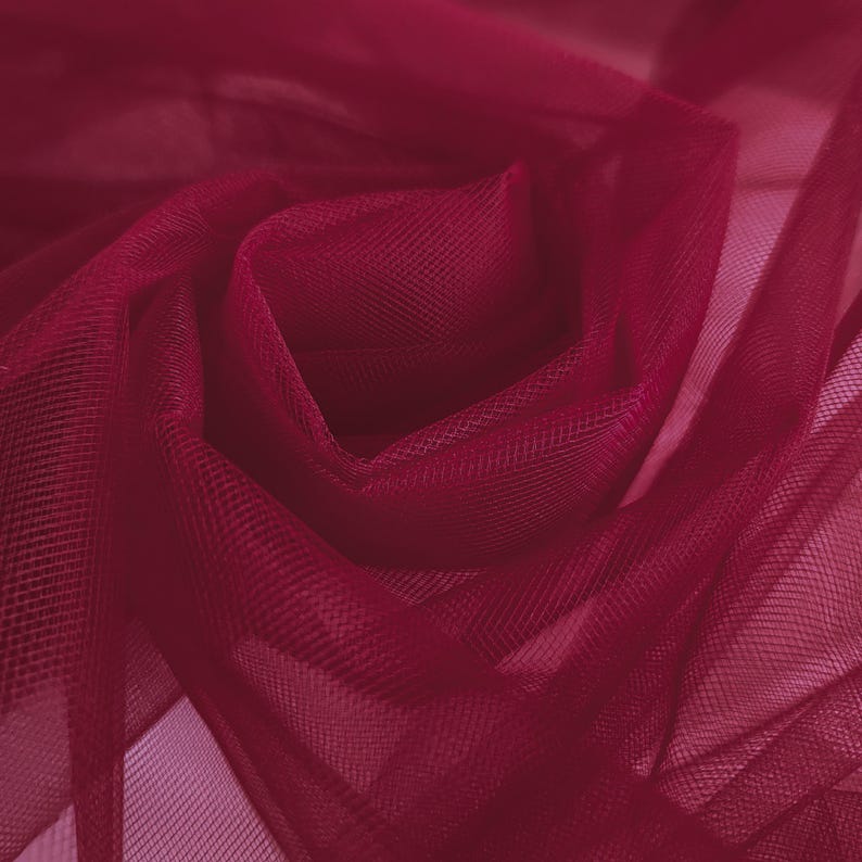 Berry Burgundy Fine Tulle fabric 300cm wide - Per metre - net suitable for underskirt, veil, pleating & ruching Manufactured in the UK image 4
