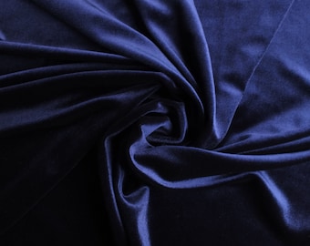 Navy Blue Soft Stretch Velvet Dress Fabric - Rich Plain Knitted Jersey Velour