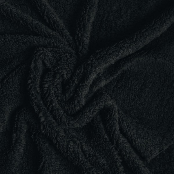 Tissu polaire Sherpa de luxe de couleur noire riche - Texture douce et câline - 150 cm de large