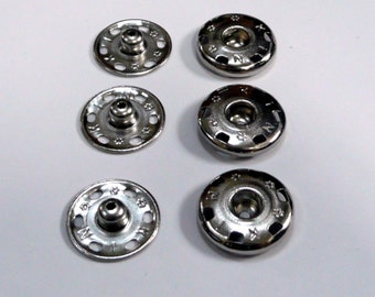 Set of 3 18mm snap fasteners poppers - silver coloured metal sew on