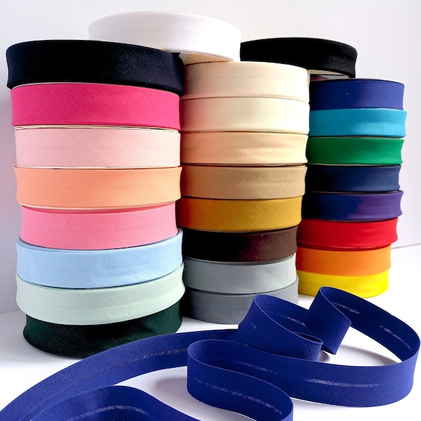 25mm Polycotton Schrägband viele Farben - Pre gefaltet verkauft pro 3m, 5m, 10 und als volle 25m Rolle