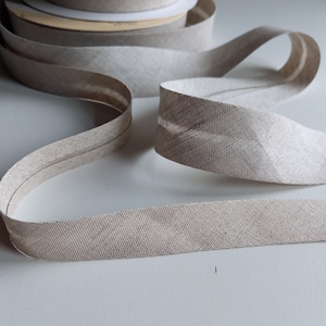 Beige Natur Mergel Naturleinen Baumwollmischung Fold Over Schrägbindung 18 mm oder 30 mm breit