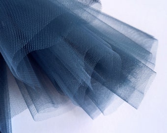 Tessuto francese in tulle fine blu navy largo 300 cm - venduto al metro - rete adatta per sottogonna, velo, pieghe e ruches