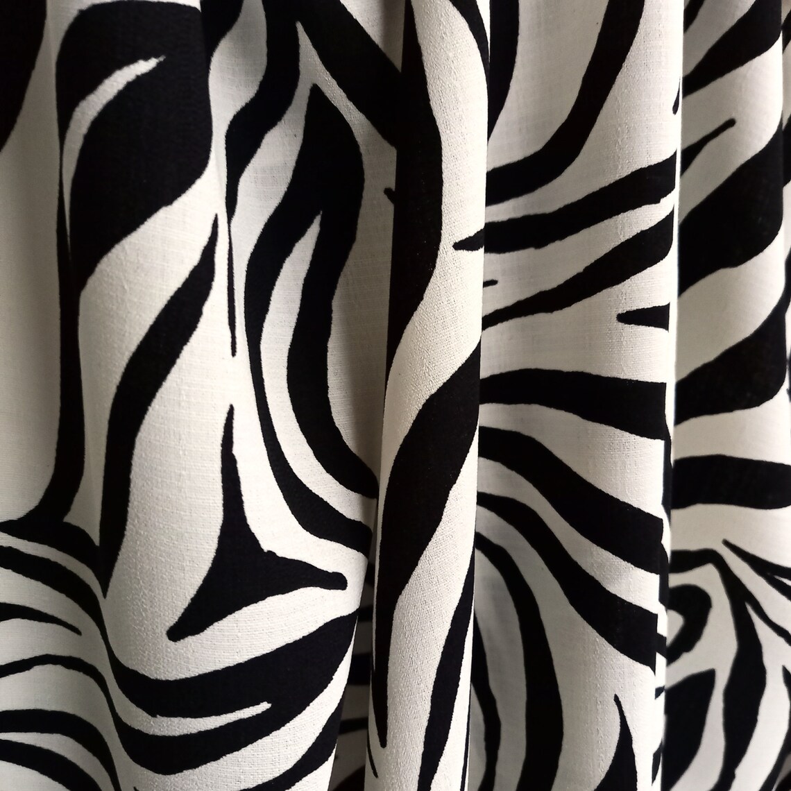 Black and Ivory Zebra Print Woven Fabric Linen Look Texture Etsy