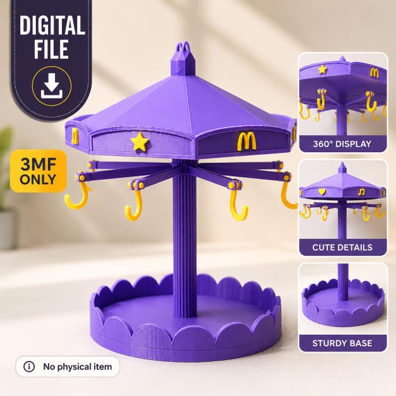 Carousel Display Stand Compatible with BT21 Happy Meal Figures – 3MF Digital File