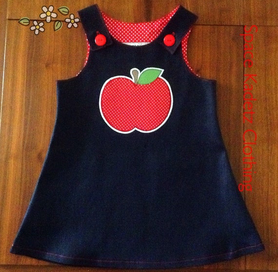 red denim pinafore dress