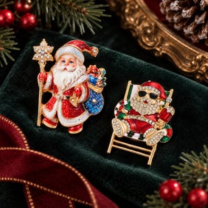Julbroschnål, Julsmycken, Rött guldfärgad statementnål, Lekfullt jultillbehör, Två stilar