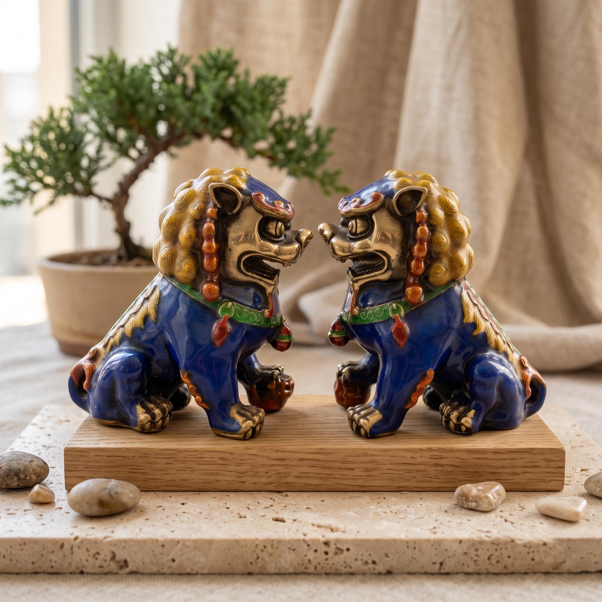 青い犬の置物 Chinese Blue Foo Dogs - Etsy