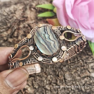 Abalone Shell Bangle Copper Wire Bracelet Jewelry Wire Wrapped Bangle Crystal Cuff Bracelet Jewelry Handmade Adjustable Bangle Wedding Gifts