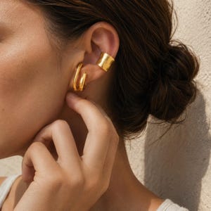 Sculptural Ear Cuff Set, No Piercing Stacked Earrings, Gold or Silver
