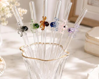 Paille en verre faite main en forme de pieuvre, paille pour gobelet inspirée de l'océan, idée cadeau personnalisée, accessoire de boisson réutilisable en forme d'animal marin