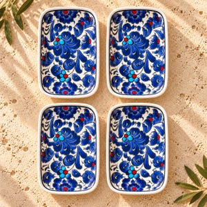 Hand Painted Turkish Ceramic Mezze Bowls, Set of 2 to 6, Rectangular Serving Dishes, 6 Color Options, Tapas Plates, Housewarming Gift