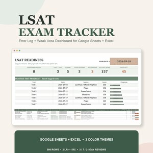 2026 LSAT Exam Tracker and Error Log Spreadsheet for Google Sheets and Excel