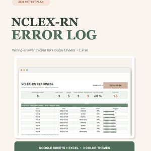 NCLEX-RN Error Log Spreadsheet: 2026 Study Tracker for Google Sheets and Excel