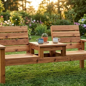 Planos para construir un banco de jardín exterior con mesa (descarga en PDF)