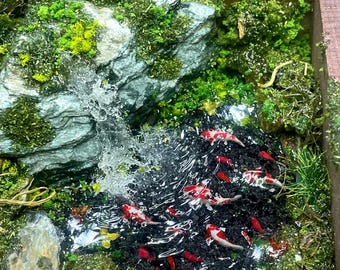 Miniatuur Japans koivijverdiorama, handgemaakt waterval-moslandschap, zen-tuindecoratie, terrarium zonder water, natuurkunstcadeau
