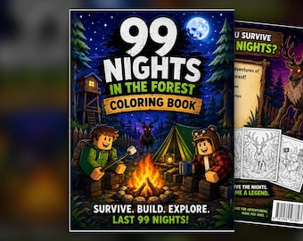 99 Nights Forest Coloring Book | Survival Adventure Pages (19-Page PDF)