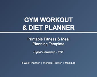 Gym Workout & Diet Planner Printable, Fitness Meal Tracker PDF, Weekly Exercise Log, Instant Download