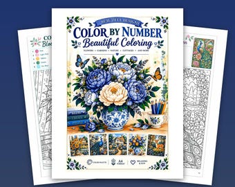 Adults Color by Number Book, 50 Floral Garden Scenes (PDF Download)