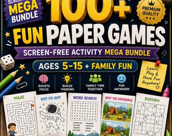 100+ Screen-Free Paper Games Bundle | Mazes, Sudoku, Word Searches (Digital Download)