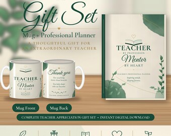 Teacher Appreciation Gift Set, Printable Teacher Planner & Mug Design PNG, Teacher Gift Digital Download, End of Year Teacher Gift