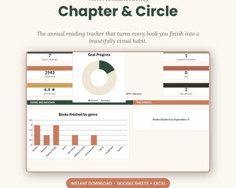 Chapter & Circle Reading Tracker Journal | Yearly Book Log with Genre Chart (Digital Download)