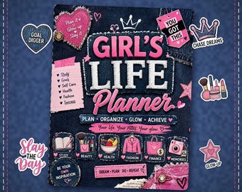 Agenda Digital para Meninas em PDF para Imprimir, Agenda para Adolescentes, Objetivos de Estudo, Beleza, Moda e Saúde, 136 Páginas, Rosa Jeans, Formato A4 (Carta Americana)