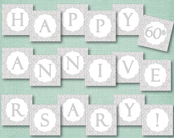 Instant Download 60th Anniversary Banner - Diamond Anniversary or wedding banner - printable PDF