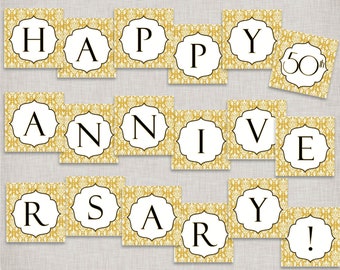 Instant Download 50th Anniversary Banner - Golden Anniversary or wedding banner - printable PDF