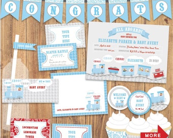 DIY Train BABY Shower Printable Templates - PDF files for a train baby shower you create - just print, cut, and decorate