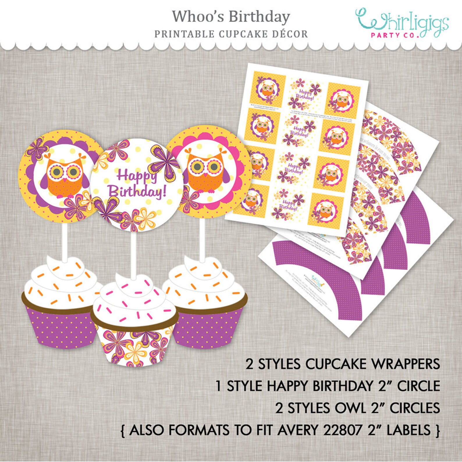 Instant Download Owl Cupcake Toppers and Cupcake Wrappers | Etsy