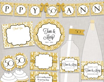 Printable anniversary party sheets Damask 50th anniversary