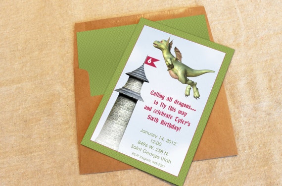 12 Dragon Party Invitations With Lined Envelopes Etsy